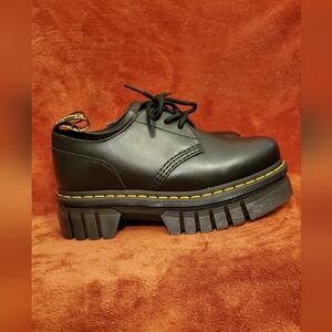 NEW Dr. Martens Black Leather Platform Derby with Yellow Stitching